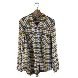 Free People Gauzy Flannel Plaid Button Up Size Medium